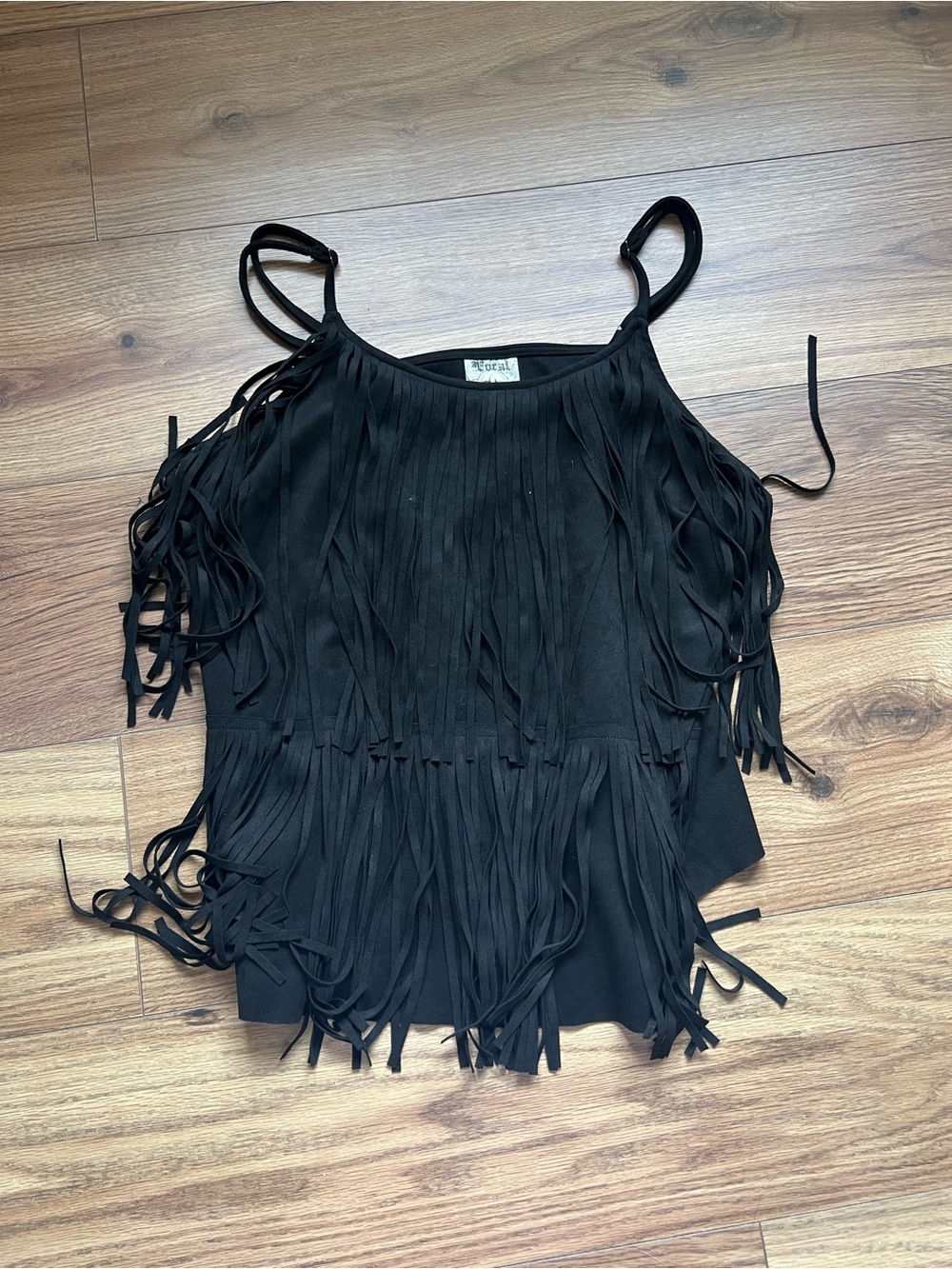 Vocal Apparel Black Faux Suede Western Boho Festival Style Fringe Tank Top